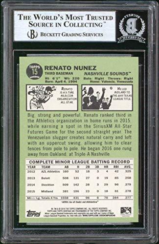 Athletics Renato Nunez Signed 2016 Topps Heritage Minors #15 Card BAS Slabbed - 757 Sports Collectibles