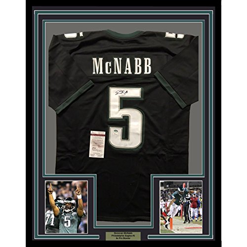 Framed Autographed/Signed Donovan McNabb 33x42 Philadelphia Eagles Black Football Jersey JSA COA
