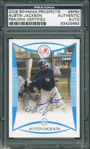 Yankees Austin Jackson Authentic Signed Card 2008 Bowman Rc Bp50 PSA/DNA Slabbed - 757 Sports Collectibles