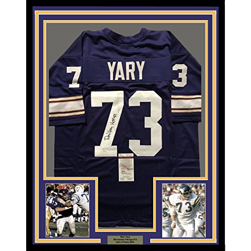 Framed Autographed/Signed Ron Yary"HOF 01" 33x42 Minnesota Vikings Purple Football Jersey JSA COA