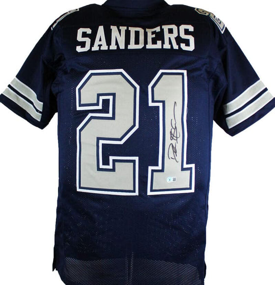 Deion Sanders Autographed Blue/Grey Pro Style Jersey-Beckett W Hologram Black - 757 Sports Collectibles