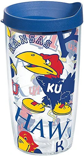 Tervis NCAA Kansas Jayhawks All Over Tumbler with Lid, 16 oz, Clear - 757 Sports Collectibles