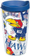 Tervis NCAA Kansas Jayhawks All Over Tumbler with Lid, 16 oz, Clear - 757 Sports Collectibles