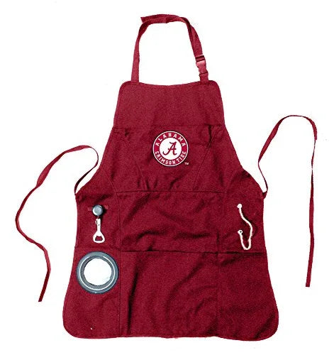 Team Sports America Collegiate University of Alabama Ultimate Grilling Apron Durable Cotton with Beverage Opener and Multi Tool For Football Fans Fathers Day and More - 757 Sports Collectibles