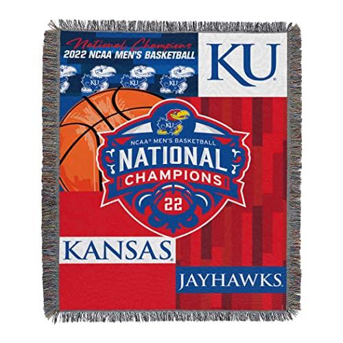 Northwest NCAA Kansas Jayhawks 2022 National Basketball Champions Woven Tapestry Throw Blanket, 48" x 60", Courtside - 757 Sports Collectibles