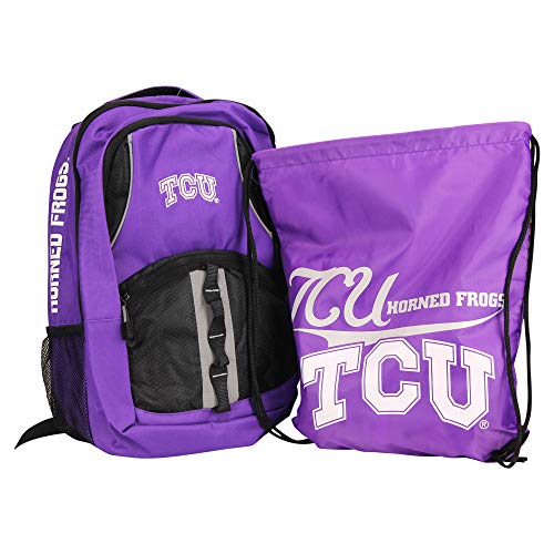 NCAA Padded Utility Laptop Backpack and Cinch Bag Set, Bookbag & Back Sack Combo (TCU Horned Frogs) - 757 Sports Collectibles