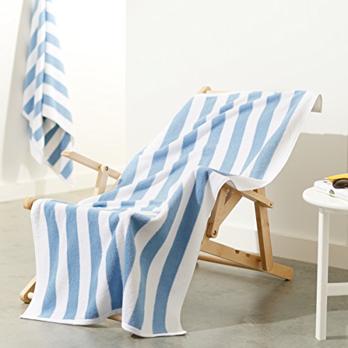 Amazon Basics Cabana Stripe Beach Towel - 2-Pack, Sky Blue - 757 Sports Collectibles