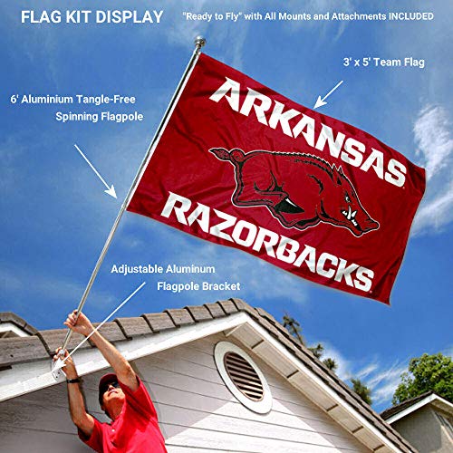 Arkansas Razorbacks Flag with Pole and Bracket Holder University Set - 757 Sports Collectibles