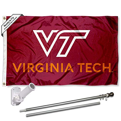 Virginia Tech Hokies Flying VT Flag with Pole and Bracket Complete Set - 757 Sports Collectibles
