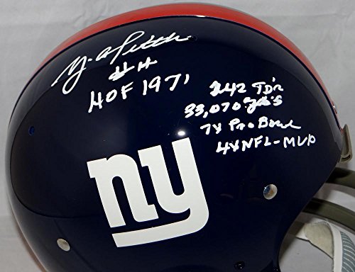 Y.A. Tittle Autographed New York Giants Full Size TK Helmet W/ Stats- JSA Auth - 757 Sports Collectibles