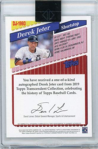 Derek Jeter 2019 Topps Transcendent 1993 Through The Years Autograph 1/1 DJ-1993 - 757 Sports Collectibles