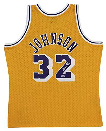 Lakers Magic Johnson Signed 1984-85 M&N HWC Swingman Yellow Jersey BAS Wit - 757 Sports Collectibles