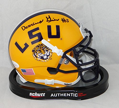 Derrius Guice Autographed LSU Tigers Yellow Schutt Mini Helmet- JSA W Auth Black