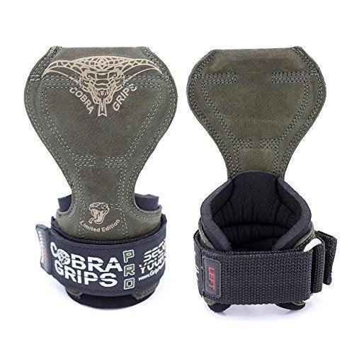 Cobra Grips PRO Weight Lifting Gloves Heavy Duty Straps Alternative to Power Lifting Hooks Power Lifting for Deadlifts with Built in Adjustable Neoprene Padded Wrist Wrap Support (PRO Green Leather) - 757 Sports Collectibles
