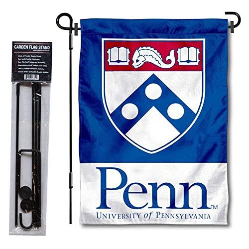 College Flags & Banners Co. Penn Quakers Shield Garden Flag and Flag Stand Pole Holder Set - 757 Sports Collectibles