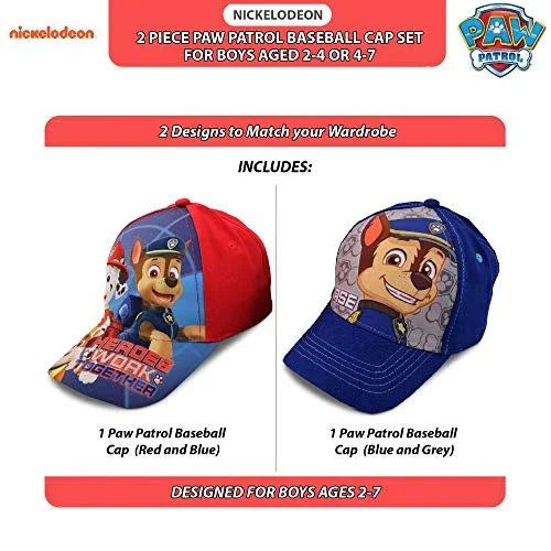 Nickelodeon Boys Paw Patrol Baseball Cap 2 Pack (Ages 2-7), Blue/Red 4-7 - 757 Sports Collectibles