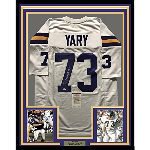 Framed Autographed/Signed Ron Yary"HOF 01" 33x42 Minnesota Vikings White Football Jersey JSA COA