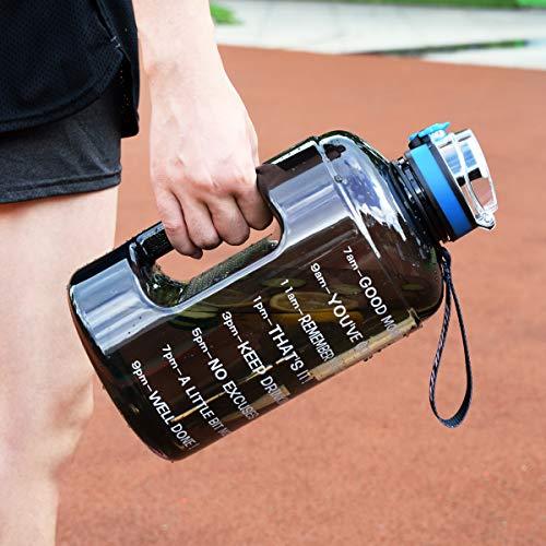 QuiFit Motivational Gallon Water Bottle - with Time Marker & Infuser & Flip Top Leak-Proof Reusable Water Jug for Fitness Outdoor Sports Enthusiasts BPA Free(Midnight Black, 1 Gallon) - 757 Sports Collectibles