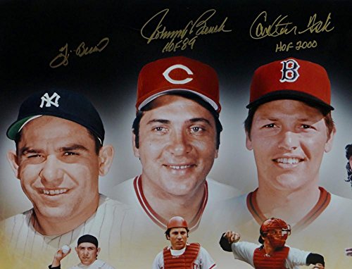 Berra, Bench, Fisk Carter Autographed HOF Catchers 16x20 Photo Steiner Auth - 757 Sports Collectibles
