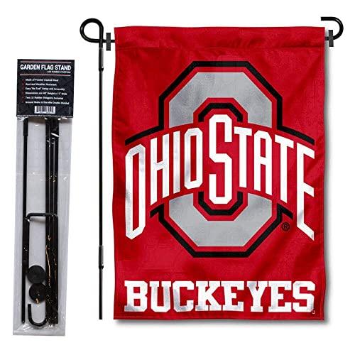 College Flags & Banners Co. Ohio State University Buckeyes Garden Flag and Flag Stand Pole Holder Set - 757 Sports Collectibles