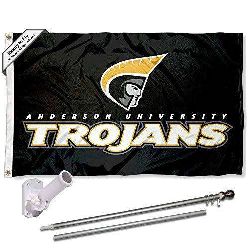College Flags & Banners Co. Anderson Trojans Flag and Pole Bracket Mount Bundle - 757 Sports Collectibles