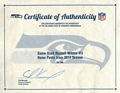 Seahawks Russell Wilson Size 30 2014 Game Used Nike Pants w/ COA - 757 Sports Collectibles