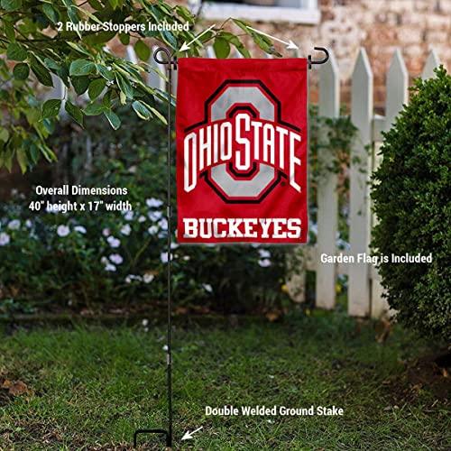 College Flags & Banners Co. Ohio State University Buckeyes Garden Flag and Flag Stand Pole Holder Set - 757 Sports Collectibles