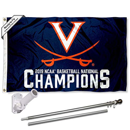 Virginia Cavaliers Basketball National Champs Flag with Pole and Bracket Complete Set - 757 Sports Collectibles