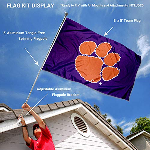 Clemson Tigers Purple Flag with Pole and Bracket Complete Set - 757 Sports Collectibles