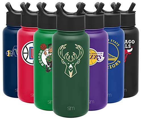Simple Modern NBA Milwaukee Bucks 32oz Water Bottle with Straw Lid Insulated Stainless Steel Summit