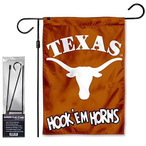Texas UT Longhorns Hook'em Horns Garden Flag and Flag Stand Holder Flagpole Set - 757 Sports Collectibles