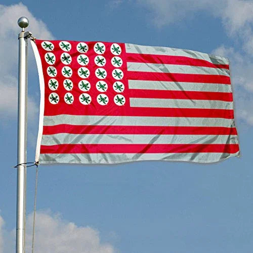 College Flags & Banners Co. Ohio State Buckeyes Buckeye Leaf and Stripes Flag - 757 Sports Collectibles