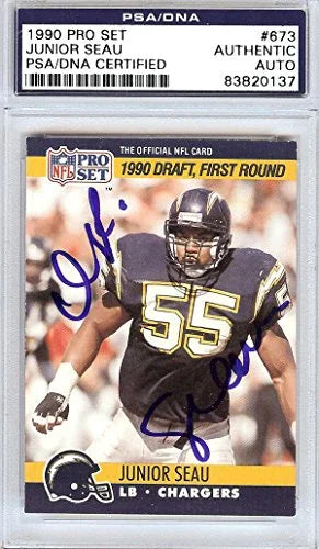 Junior Seau Autographed 1990 Pro Set Rookie Card #673 San Diego Chargers PSA/DNA #83820137