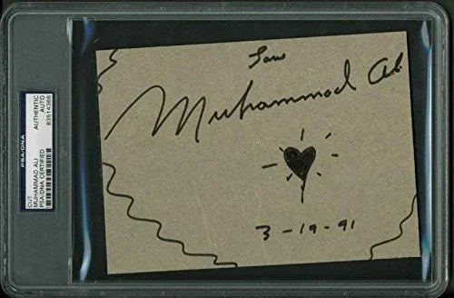 Muhammad Ali '3-19-91' Authentic Signed 5X7 Cut W/Heart Sketch PSA/DNA Slabbed - 757 Sports Collectibles