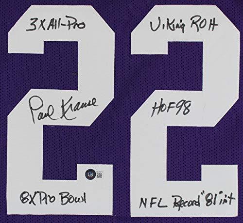 Paul Krause"Stat" Authentic Signed Purple Pro Style Jersey BAS Witnessed - 757 Sports Collectibles