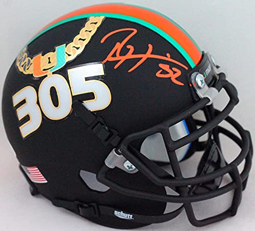 Ray Lewis Autographed Miami Hurricanes"305" Schutt Mini Helmet- Beckett W Auth Orange - 757 Sports Collectibles