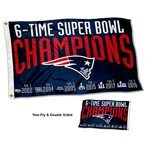 WinCraft New England Patriots Double Sided 6 Time Super Bowl Champions Flag - 757 Sports Collectibles