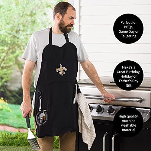 Team Sports America NFL New Orleans Saints Ultimate Grilling Apron Durable Cotton with Beverage Opener and Multi Tool For Football Fans Fathers Day and More - 757 Sports Collectibles
