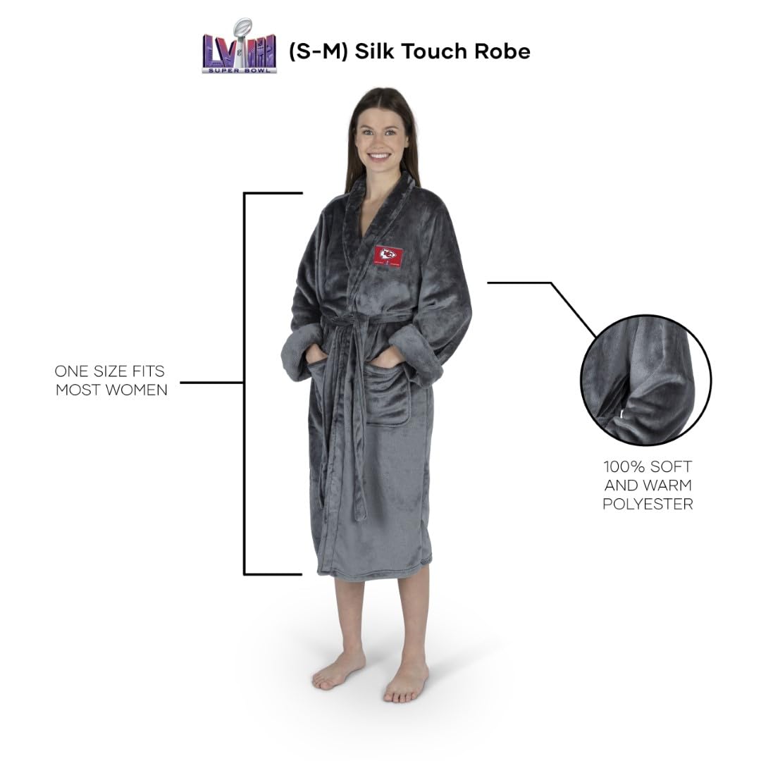 Northwest NFL Kansas City Chiefs Super Bowl LVIII Champions Silk Touch Bath Robe, Small/Medium, Luminary Champs - 757 Sports Collectibles
