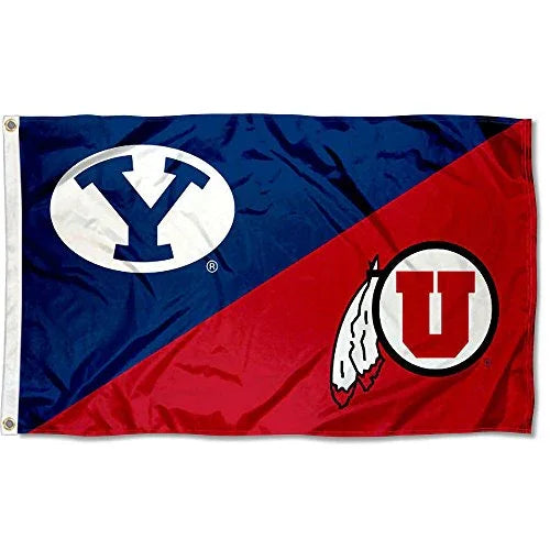 College Flags & Banners Co. Brigham Young vs. Utah House Divided 3x5 Flag - 757 Sports Collectibles