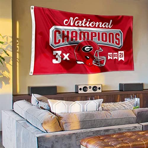 Georgia Bulldogs 2021 Three-Time College Football Champions Banner Flag - 757 Sports Collectibles