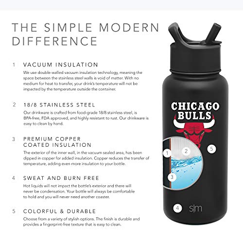 Simple Modern NBA Chicago Bulls 32oz Water Bottle with Straw Lid Insulated Stainless Steel Summit - 757 Sports Collectibles