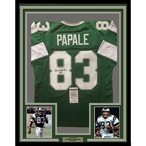 Framed Autographed/Signed Vince Papale 33x42 Philadelphia Eagles Green Football Jersey JSA COA