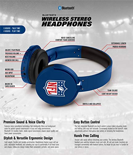 NFL New York Giants Wireless Bluetooth Headphones, Team Color - 757 Sports Collectibles