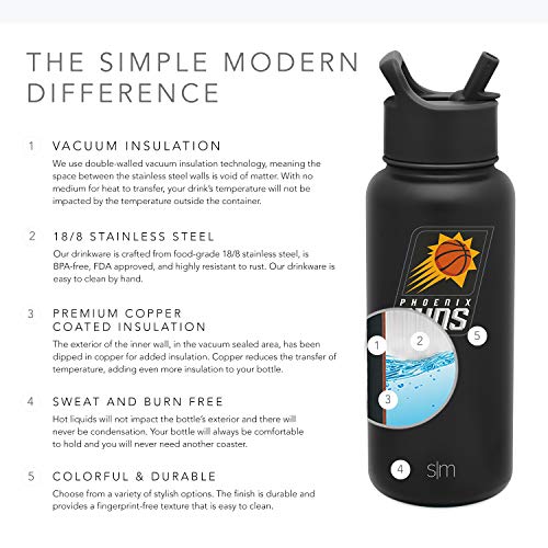 Simple Modern NBA Phoenix Suns 32oz Water Bottle with Straw Lid Insulated Stainless Steel Summit - 757 Sports Collectibles