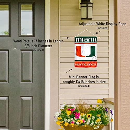 Miami Canes Mini Small Banner and Banner Pole Bundle - 757 Sports Collectibles