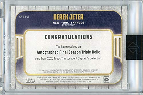 Derek Jeter 2020 Topps Transcendent Captain Final Season Triple Patch Auto 1/2 AFST-2 - 757 Sports Collectibles