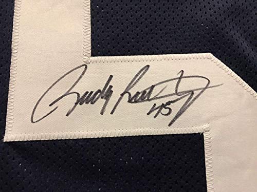 Autographed/Signed Rudy Ruettiger Notre Dame Blue College Football Jersey JSA COA - 757 Sports Collectibles