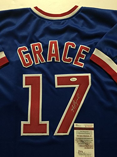 Autographed/Signed Mark Grace Chicago Blue Baseball Jersey JSA COA