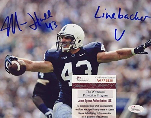 Mike Hull PSU Nittany Lions Signed Blue Linebacker U 8x10 INT Photo JSA 136785 - 757 Sports Collectibles